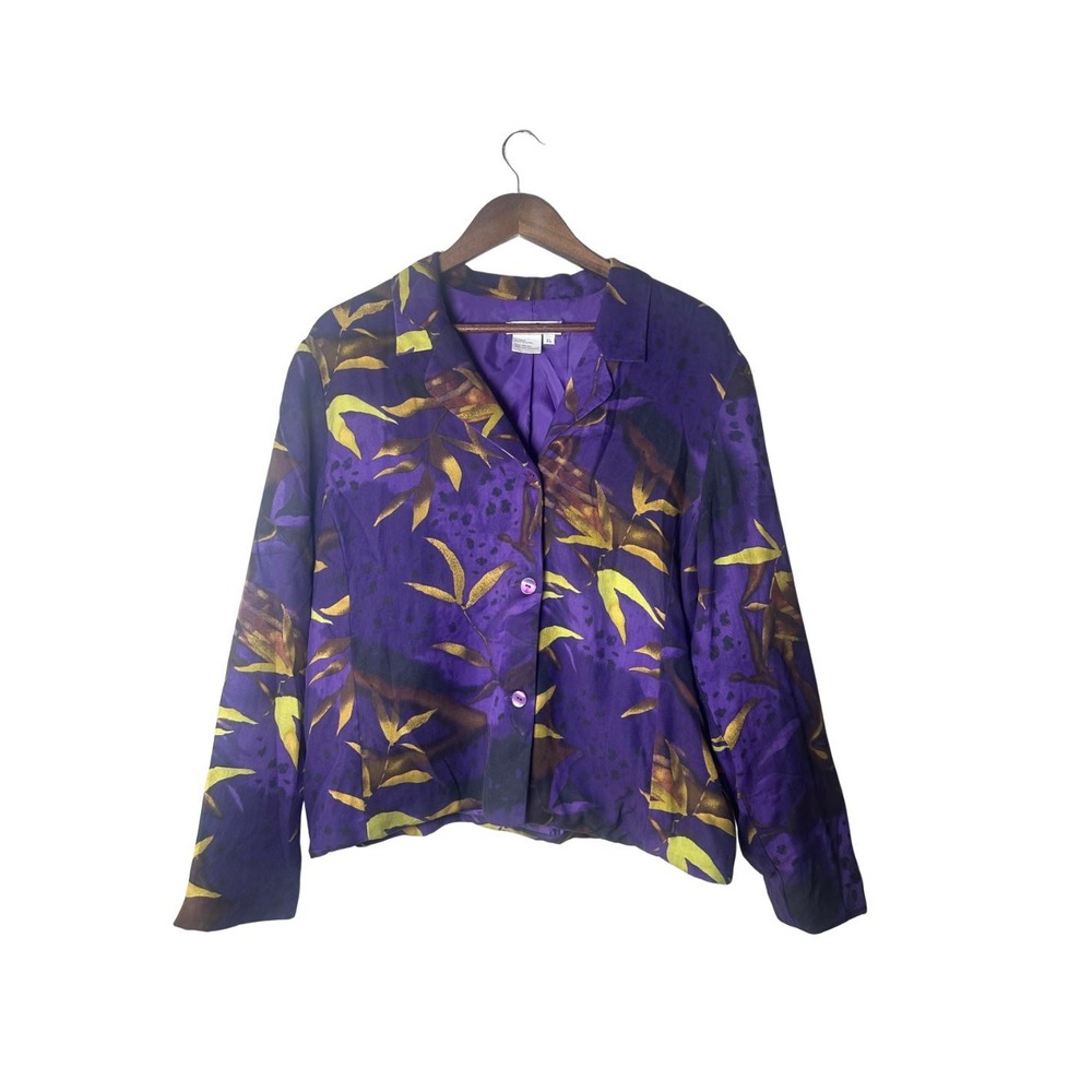 Vtg 90s Nancy Bolen City Girl Vintage Purple Silk Tropical Blazer Jacket XL